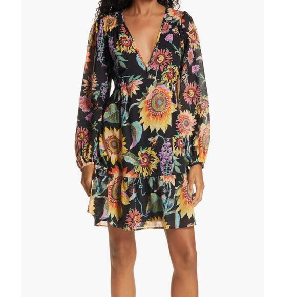 Banjanan Peony Long Sleeve Dress In Mid-summer Bumble Black Small - Picture 1 of 10